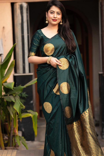Dark Green Designer Weaving Jacquard Faux Banarasi Soft Silk Traditional Saree