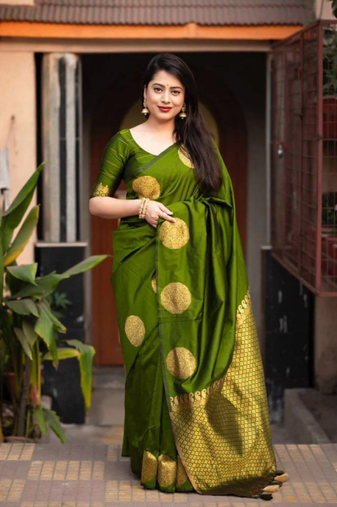 Green Designer Weaving Jacquard Faux Banarasi Soft Silk Traditional Saree