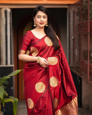Red Designer Weaving Jacquard Faux Banarasi Soft Silk Traditional Saree 1