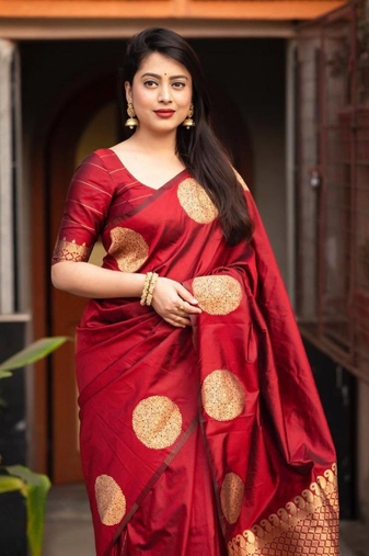 Red Designer Weaving Jacquard Faux Banarasi Soft Silk Traditional Saree