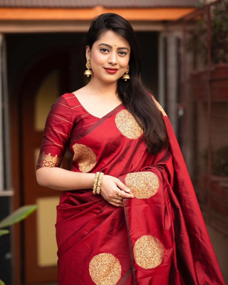 Red Designer Weaving Jacquard Faux Banarasi Soft Silk Traditional Saree 2