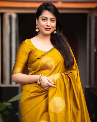 Yellow Designer Weaving Jacquard Faux Banarasi Soft Silk Traditional Saree 2