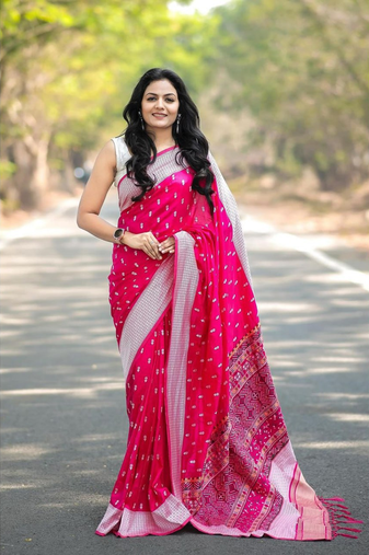 Pink  Designer Weaving Jacquard Faux Banarasi Soft Silk Traditional Saree