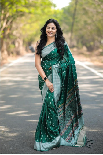 Green Designer Weaving Jacquard Faux Banarasi Soft Silk Traditional Saree