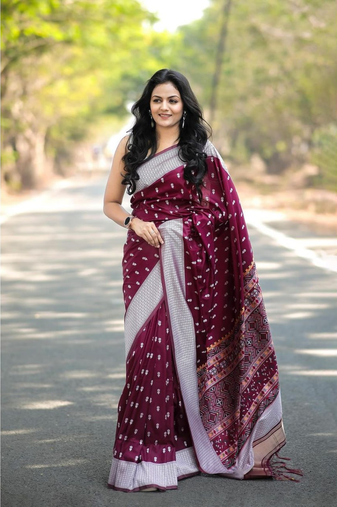 Maroon Designer Weaving Jacquard Faux Banarasi Soft Silk Traditional Saree
