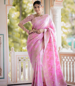 Baby Pink Designer Weaving Jacquard Faux Banarasi Soft Silk Traditional Saree