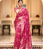 Pink Designer Weaving Jacquard Faux Banarasi Soft Silk Traditional Saree