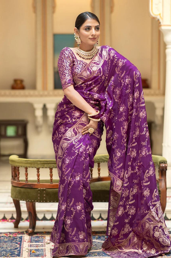 Purple Designer Weaving Jacquard Faux Banarasi Soft Silk Traditional Saree