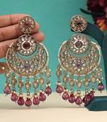 Magenta color kundan earrings