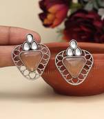 Peach color monalisa stone oxidised earrings