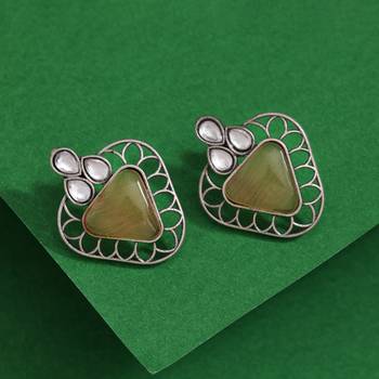 Peach color monalisa stone oxidised earrings 2