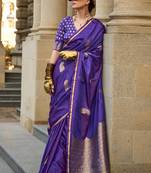 Purple Banarasi Style Silk And Satin Rich Pallu Saree With Blouse For Women