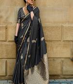 Black Banarasi Style Silk And Satin Rich Pallu Saree With Blouse For Women