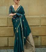 Women Green Banarasi Style Silk Saree And Satin Rich Pallu Saree With Blouse For Women