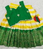 Baby Girl's Traditional Readymade Green Pattu Pavadai Lehenga Choli For Kids