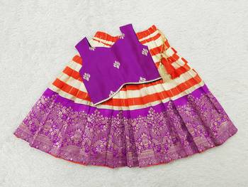 Baby Girl's Traditional Readymade Red Pattu Pavadai Lehenga Choli For Kids 1