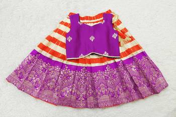 Baby Girl's Traditional Readymade Red Pattu Pavadai Lehenga Choli For Kids 2