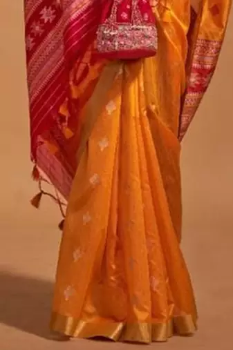 Women Yellow Banarasi Style Silk Saree And Art Silk Rich Pallu Saree With Blouse For Women