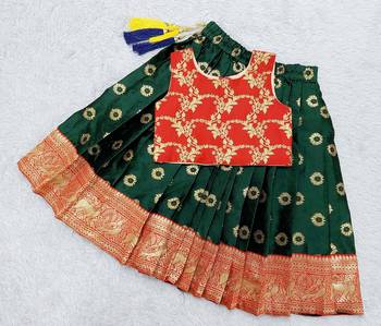 Baby Girl's Traditional Readymade Red Pattu Pavadai Lehenga Choli For Kids 1