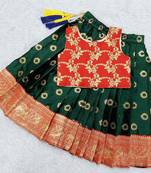 Baby Girl's Traditional Readymade Red Pattu Pavadai Lehenga Choli For Kids