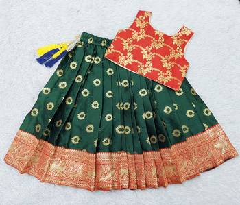 Baby Girl's Traditional Readymade Red Pattu Pavadai Lehenga Choli For Kids 2