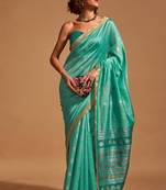 Women Teal Banarasi Style Silk Saree And Art Silk Rich Pallu Saree With Blouse For Women