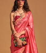 Women Peach Banarasi Style Silk Saree And Art Silk Rich Pallu Saree With Blouse For Women