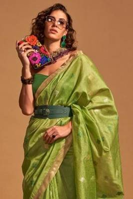 Women Green Banarasi Style Silk Saree And Art Silk Rich Pallu Saree With Blouse For Women 1