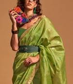 Women Green Banarasi Style Silk Saree And Art Silk Rich Pallu Saree With Blouse For Women