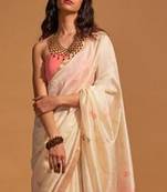 Women Off White Banarasi Style Silk Saree And Art Silk Rich Pallu Saree With Blouse For Women