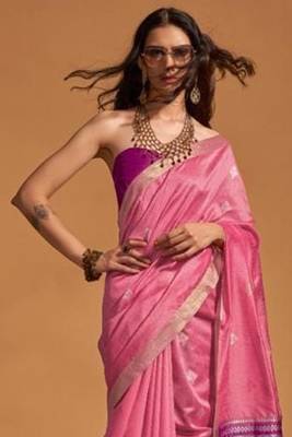 Women Pink Banarasi Style Silk Saree And Art Silk Rich Pallu Saree With Blouse For Women 1