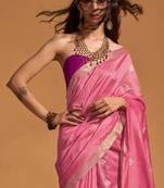 Women Pink Banarasi Style Silk Saree And Art Silk Rich Pallu Saree With Blouse For Women