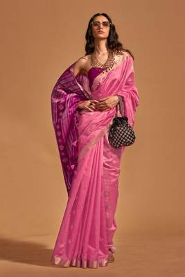 Women Pink Banarasi Style Silk Saree And Art Silk Rich Pallu Saree With Blouse For Women 2