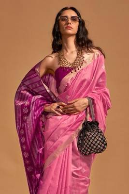 Women Pink Banarasi Style Silk Saree And Art Silk Rich Pallu Saree With Blouse For Women 3