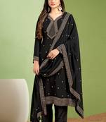 Black premium georgette embroidered semi-stitch salwar suit with dupatta