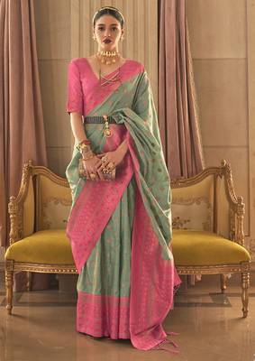Women Green Banarasi Style Silk Saree And Art Silk Rich Pallu Saree With Blouse For Women 1