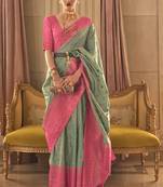 Women Green Banarasi Style Silk Saree And Art Silk Rich Pallu Saree With Blouse For Women
