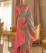 Women Grey Banarasi Style Silk Saree And Art Silk Rich Pallu Saree With Blouse For Women