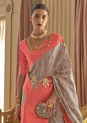 Women Grey Banarasi Style Silk Saree And Art Silk Rich Pallu Saree With Blouse For Women 2