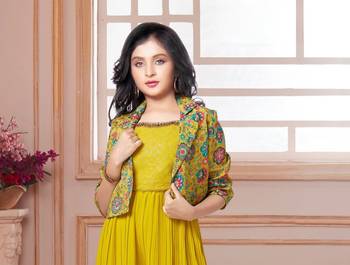Cotton Silk Indowestern Mustard Yellow Palazzo Set for Girls 2