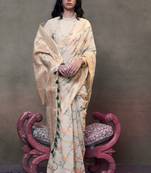 Women Cream Banarasi Silk Saree  And Silk Rich Pallu Saree With Blouse For Women