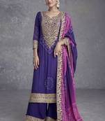 Chinon embroidered purple stiched salwar kameez