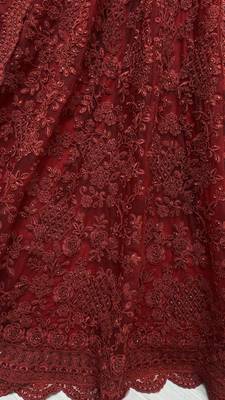 Captivating Maroon Dori Coded, Pattern Flower, and Thread Embroidered with Zircon Studded all over and Net Lehenga Choli 4