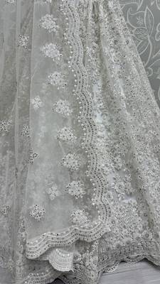 Delightful White Dori Coded, Pattern Flower, and Thread Embroidered with Zircon Studded all over and Net Lehenga Choli 3