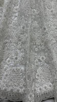 Delightful White Dori Coded, Pattern Flower, and Thread Embroidered with Zircon Studded all over and Net Lehenga Choli 4