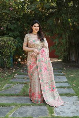 Luxury And Beautiful Soft, Smooth, Flowing Original Pashmina Soft Cotton Saree With Matching Blouse Fabric 1