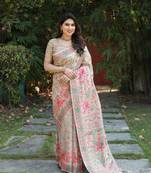 Luxury And Beautiful Soft, Smooth, Flowing Original Pashmina Soft Cotton Saree With Matching Blouse Fabric