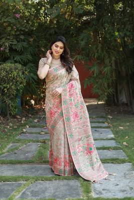 Luxury And Beautiful Soft, Smooth, Flowing Original Pashmina Soft Cotton Saree With Matching Blouse Fabric 2