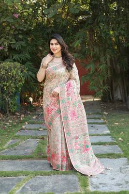 Luxury And Beautiful Soft, Smooth, Flowing Original Pashmina Soft Cotton Saree With Matching Blouse Fabric 3