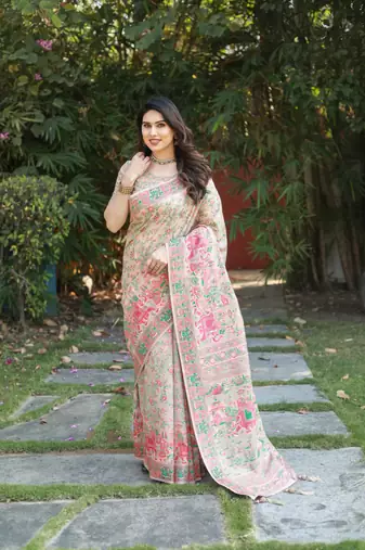 Luxury And Beautiful Soft, Smooth, Flowing Original Pashmina Soft Cotton Saree With Matching Blouse Fabric